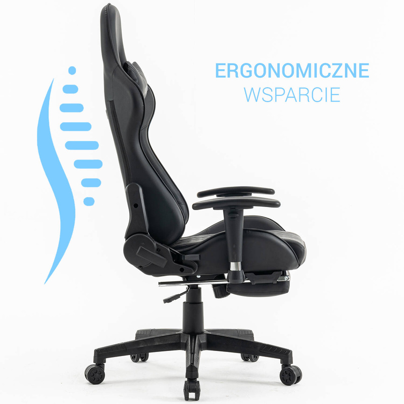 Fotel dla gracza gamingowy ergonomiczny krzesło z podnóżkiem czarny Zeus Carbon