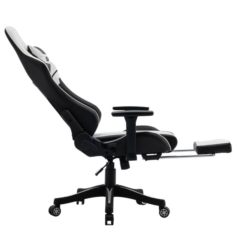 Fotel dla gracza gamingowy ergonomiczny krzesło z podnóżkiem biało-czarny Cyber