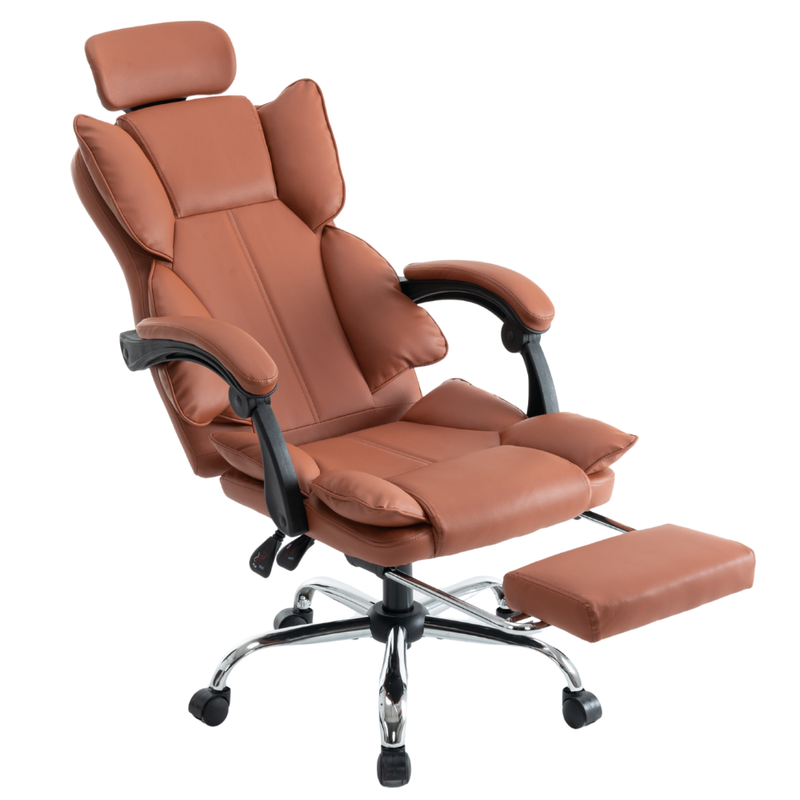 Fotel ergonomiczny biurowy obrotowy z podnóżkiem do biurka brązowy bursztynowy Office