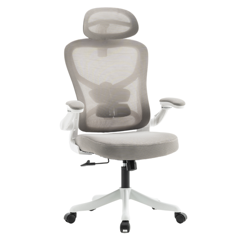 Fotel biurowy ergonomiczny obrotowy siateczkowy bujany krzesło szaro-biały Prime