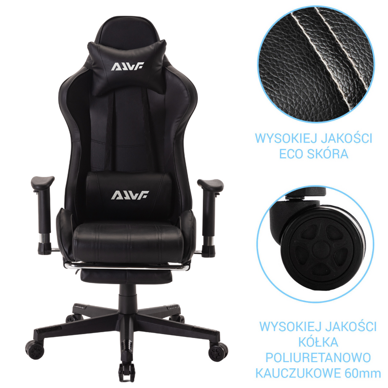 Fotel dla gracza gamingowy ergonomiczny krzesło biurowe z podnóżkiem czarny Corpo