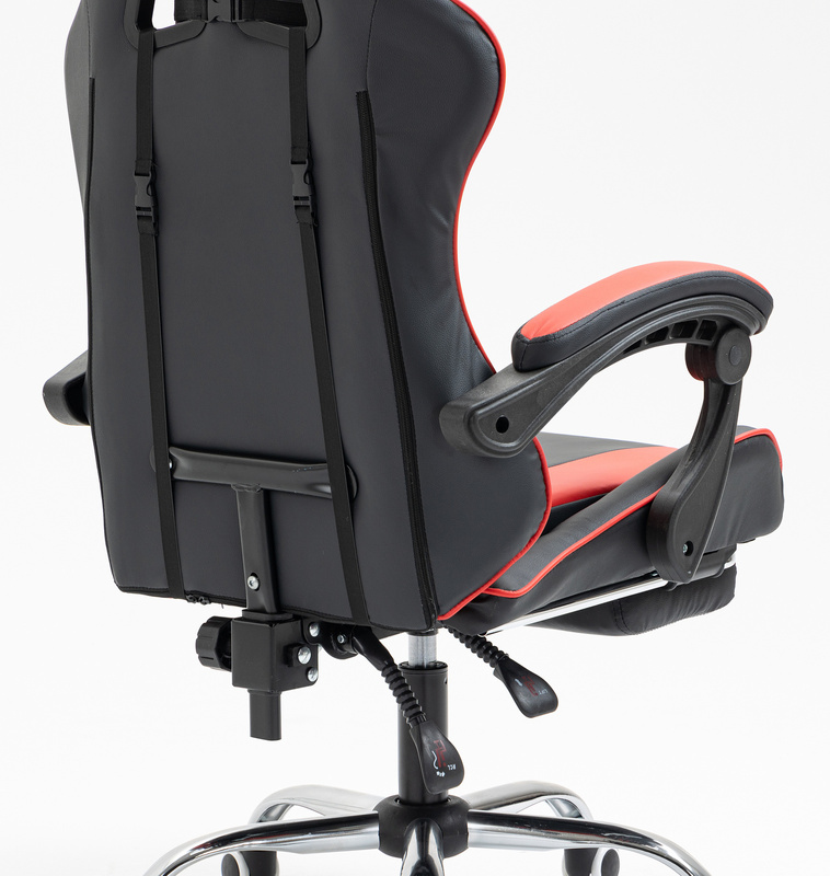 Fotel dla gracza ergonomiczny gamingowy obrotowy krzesło z podnóżkiem czerwono-czarny Boss