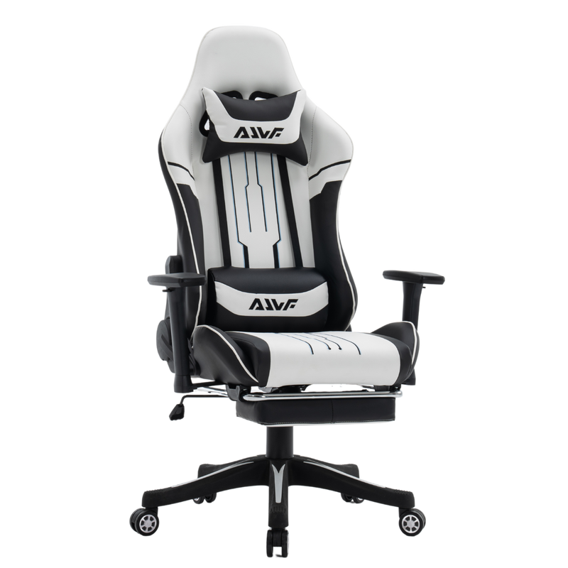 Fotel dla gracza gamingowy ergonomiczny krzesło z podnóżkiem biało-czarny Cyber