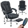 Fotel biurowy materiałowy ergonomiczny obrotowy krzesło z podnóżkiem FUNKCJA MASAŻU czarny Comfort Plus+