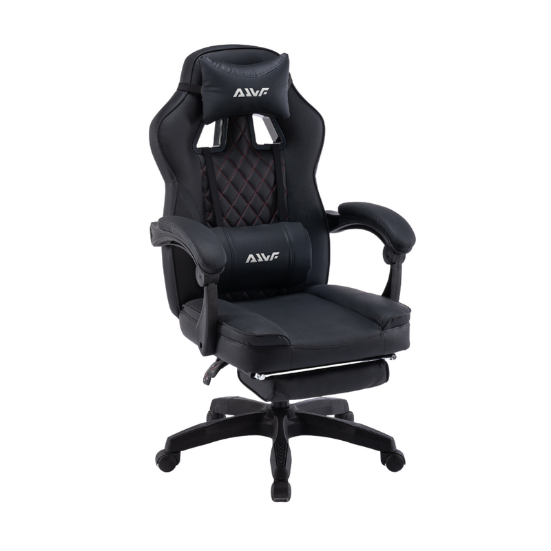 Fotel gamingowy z podnóżkiem ekoskóra krzesło dla gracza biurowy ergonomiczny czarny Champion