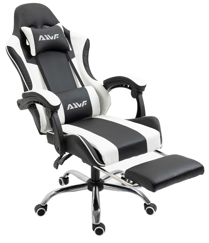 Fotel dla gracza gamingowy obrotowy krzesło z podnóżkiem biało-czarny Boss