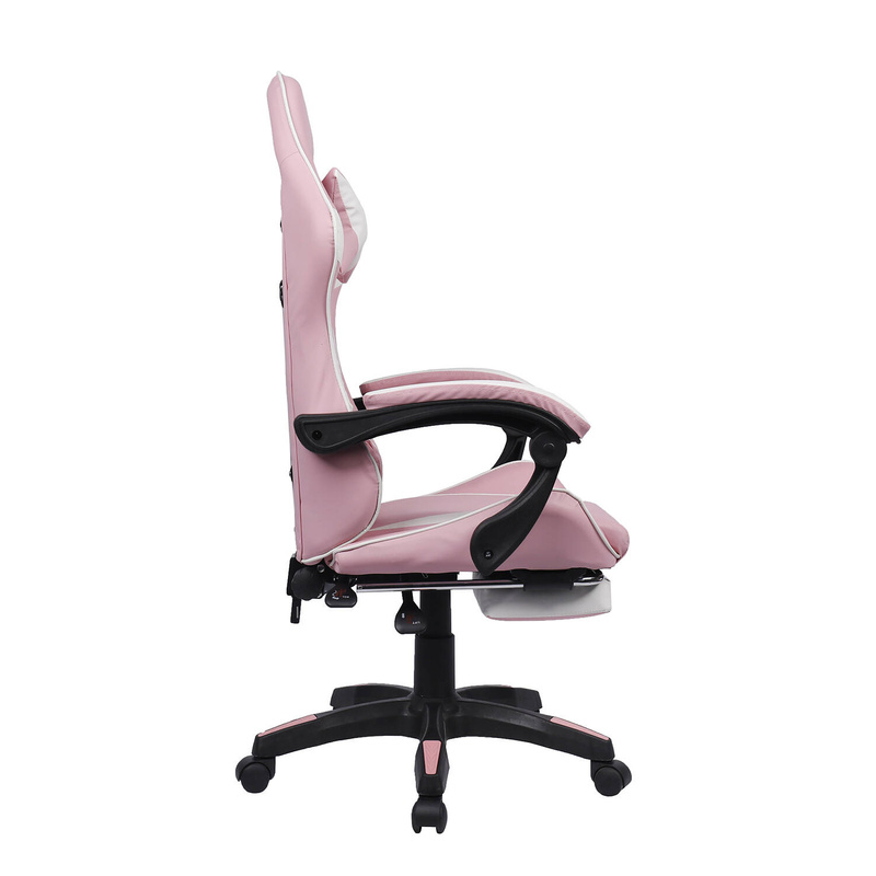 Fotel dla gracza gamingowy biurowy ergonomiczny z podnóżkiem krzesło obrotowe biało-różowy Sienna