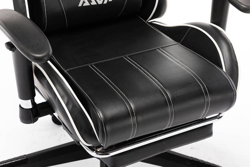 Fotel dla gracza gamingowy ergonomiczny kubełkowy krzesło z podnóżkiem czarno-biały Corpo