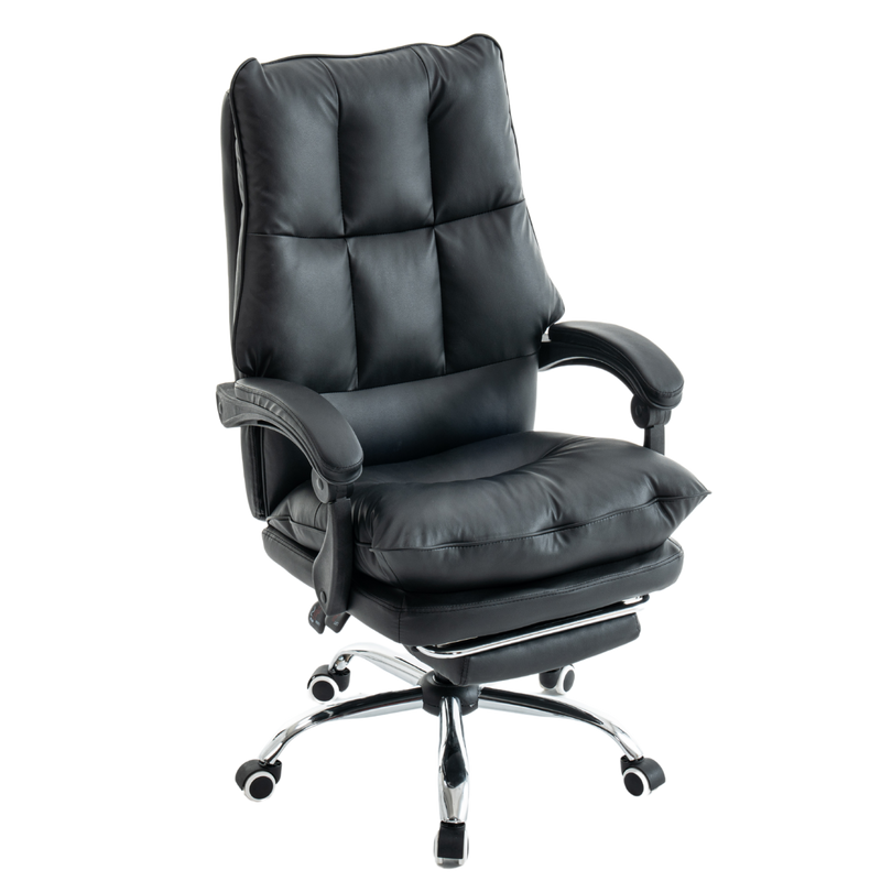 Fotel biurowy ergonomiczny obrotowy bujany krzesło z podnóżkiem ekoskóra czarny Elegant