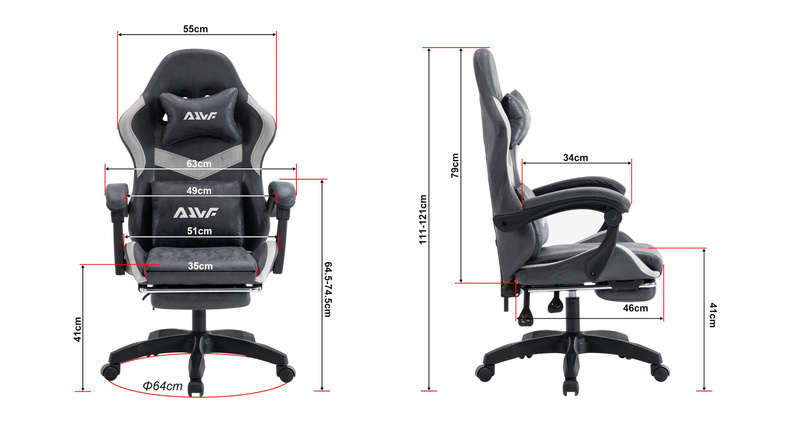 Fotel gamingowy z podnóżkiem ekoskóra krzesło dla gracza biurowy ergonomiczny czarno-szary Empo