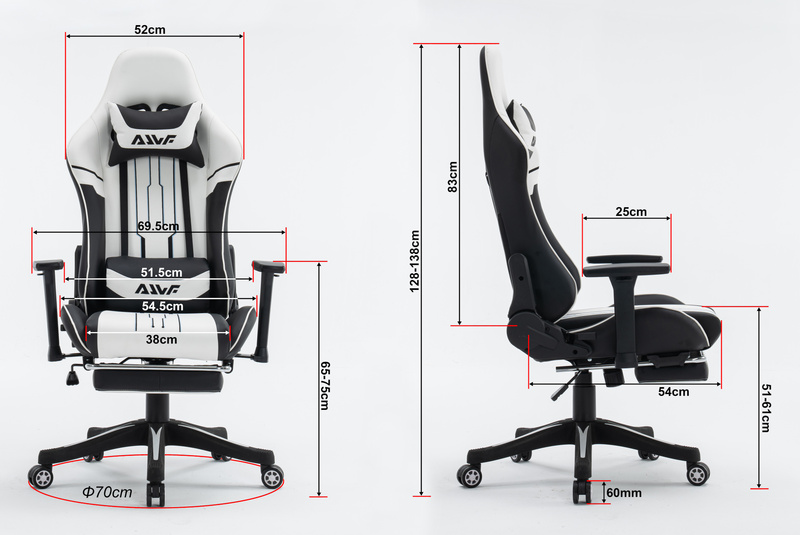 Fotel dla gracza gamingowy ergonomiczny krzesło z podnóżkiem biało-czarny Cyber