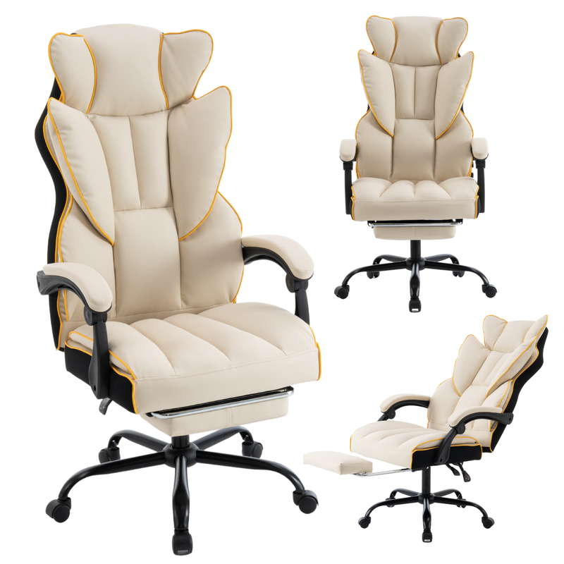 Fotel biurowy ergonomiczny obrotowy krzesło z podnóżkiem beżowo-złoty Premium