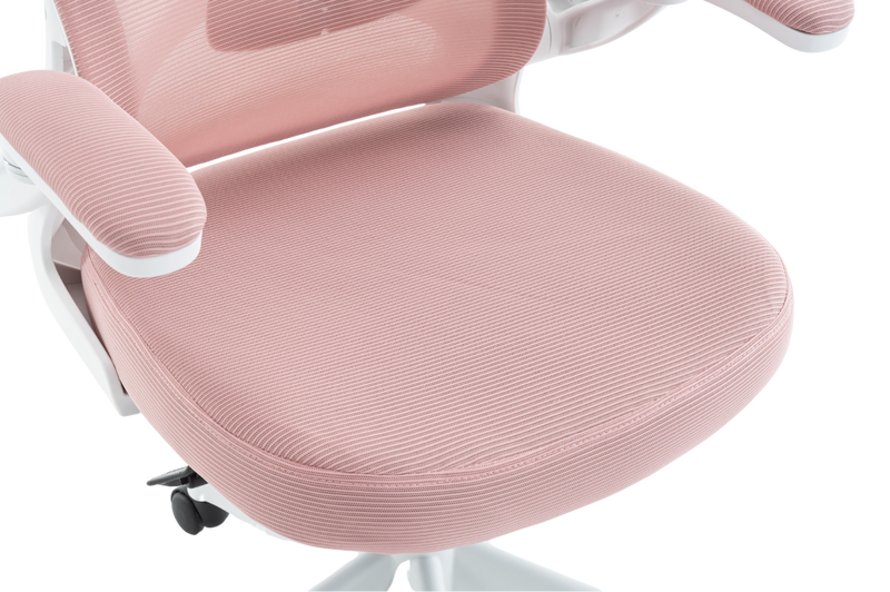 Fotel biurowy ergonomiczny obrotowy siateczkowy bujany krzesło różowo-biały Prime