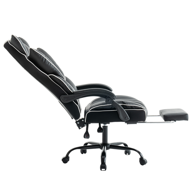 Fotel biurowy ergonomiczny obrotowy krzesło z podnóżkiem czarno-biały Premium