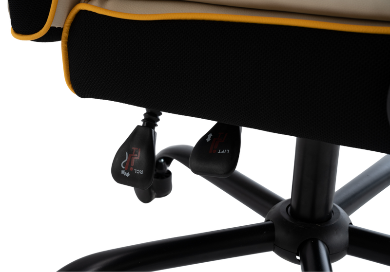 Fotel biurowy ergonomiczny obrotowy krzesło z podnóżkiem beżowo-złoty Premium