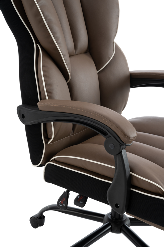 Fotel biurowy ergonomiczny obrotowy krzesło z podnóżkiem brązowy Premium