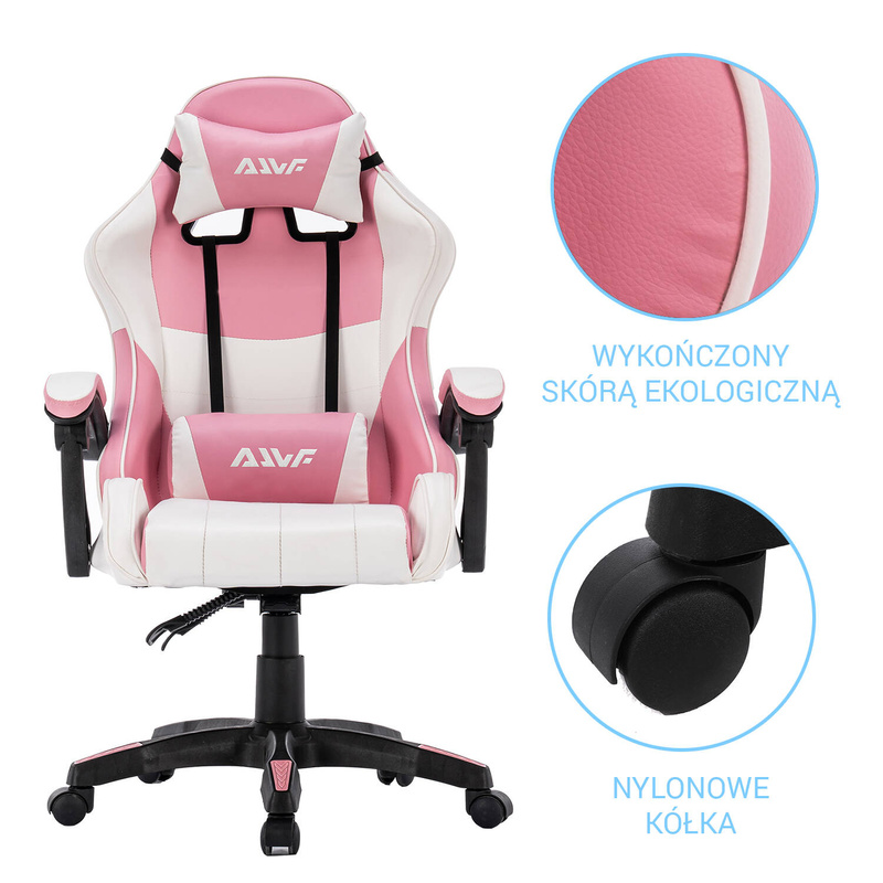 Fotel dla gracza gamingowy krzesło obrotowe biurowe biało-różowy Queen