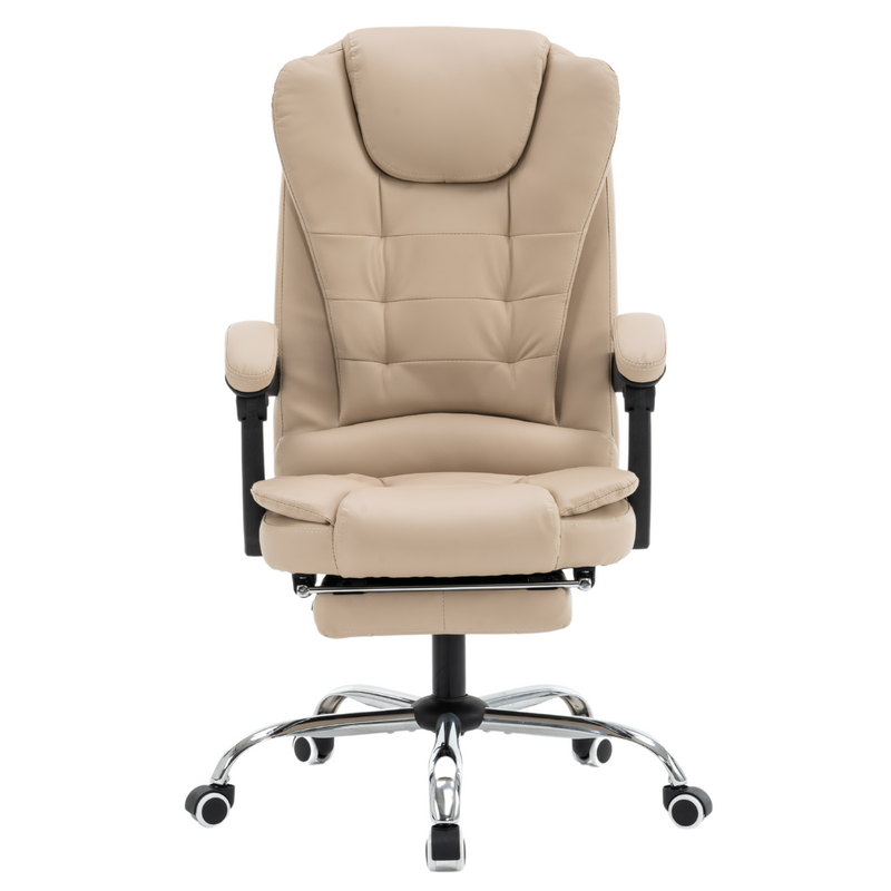 Fotel biurowy ergonomiczny obrotowy bujany krzesło z podnóżkiem ekoskóra beżowy Relax