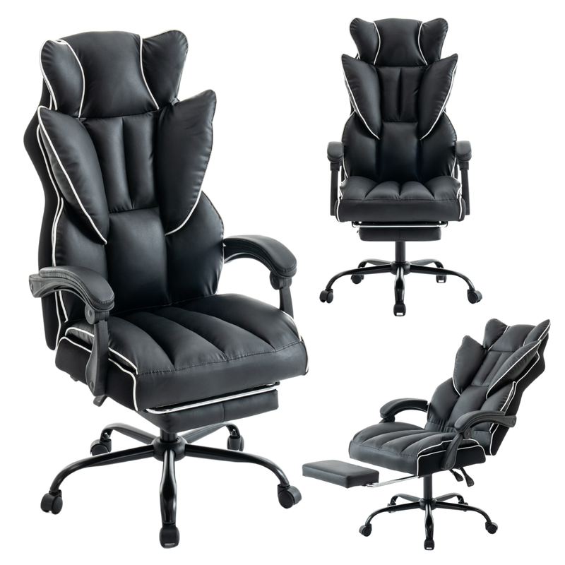 Fotel biurowy ergonomiczny obrotowy krzesło z podnóżkiem czarno-biały Premium