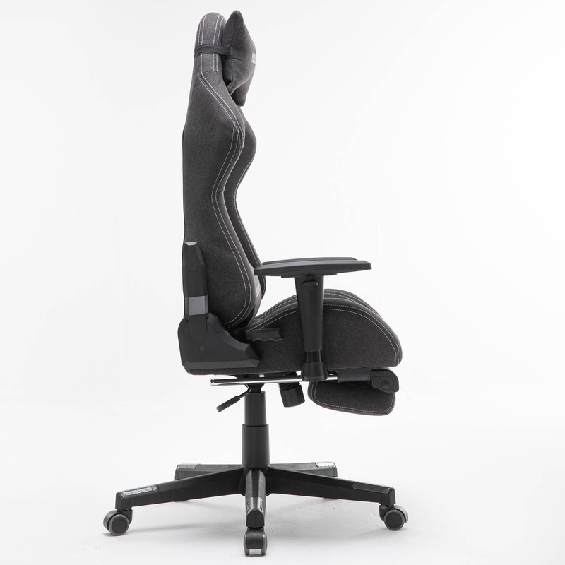 Fotel dla gracza gamingowy kubełkowy materiałowy ergonomiczny krzesło z podnóżkiem czarny Modern