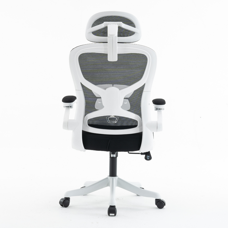 Fotel biurowy ergonomiczny obrotowy siateczkowy bujany krzesło czarno-biały Prime