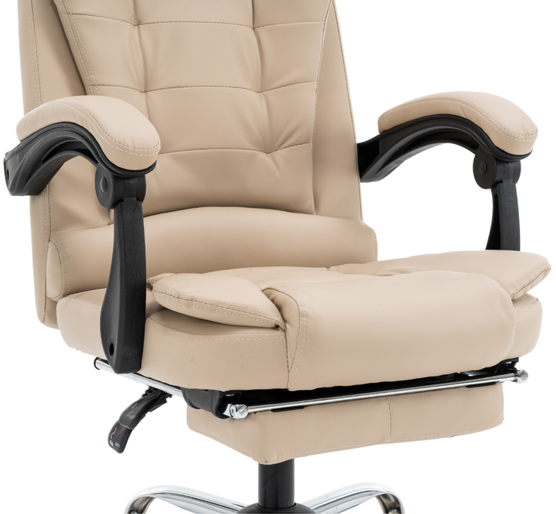 Fotel biurowy ergonomiczny obrotowy bujany krzesło z podnóżkiem ekoskóra beżowy Relax