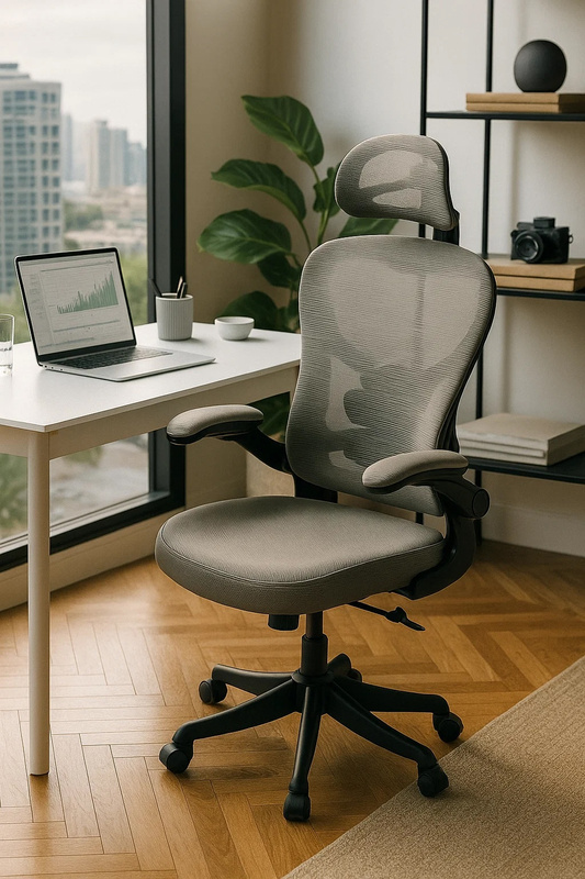 Fotel biurowy ergonomiczny obrotowy siateczkowy bujany krzesło szary Prime