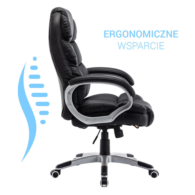 Fotel biurowy ergonomiczny obrotowy krzesło ekoskóra czarny Grand