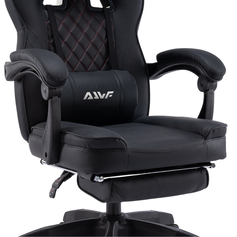 Fotel gamingowy z podnóżkiem ekoskóra krzesło dla gracza biurowy ergonomiczny czarny Champion