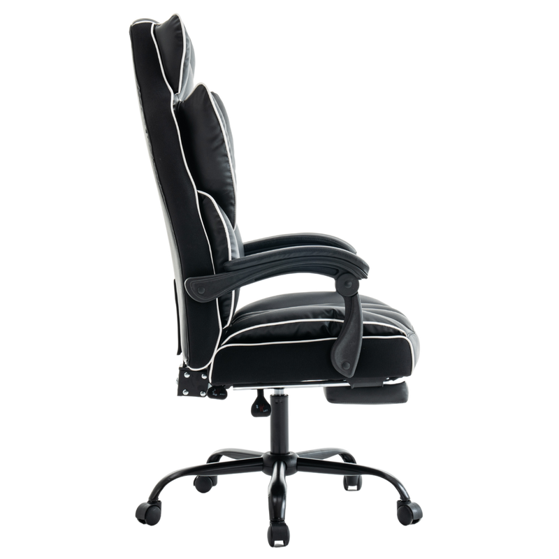 Fotel biurowy ergonomiczny obrotowy krzesło z podnóżkiem czarno-biały Premium