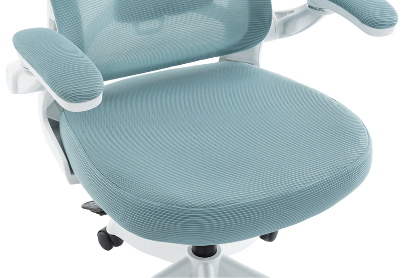 Fotel biurowy ergonomiczny obrotowy siateczkowy bujany krzesło błękitno-biały Prime