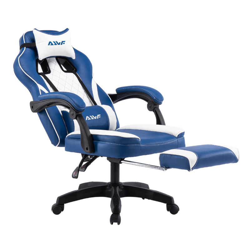 Fotel gamingowy z podnóżkiem ekoskóra krzesło dla gracza biurowy ergonomiczny niebiesko-biały Champion