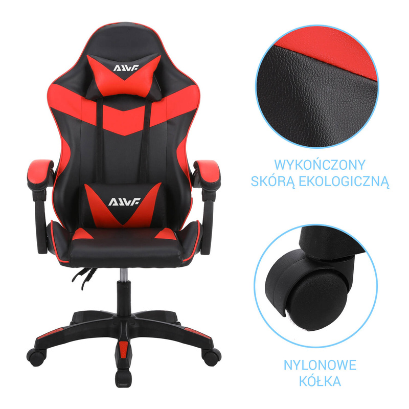 Fotel dla gracza gamingowy krzesło kubełkowy mocny ergonomiczny biurowy czarno-czerwony Milan