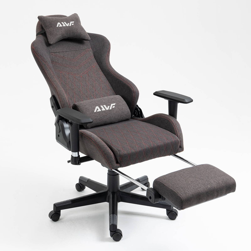 Fotel dla gracza gamingowy kubełkowy materiałowy ergonomiczny krzesło z podnóżkiem brązowy Modern