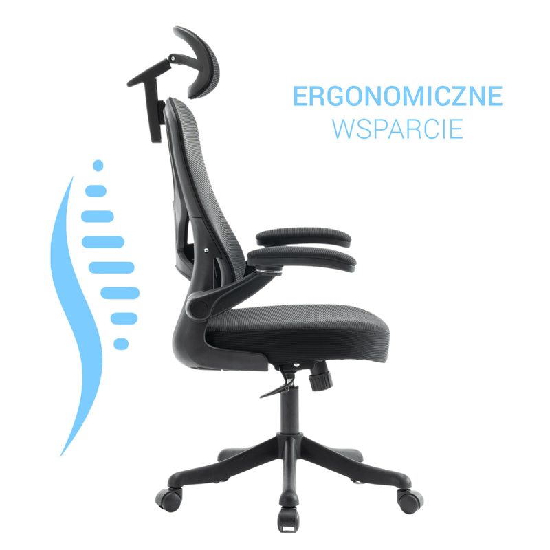 Fotel biurowy ergonomiczny obrotowy siateczkowy bujany krzesło czarny Prime