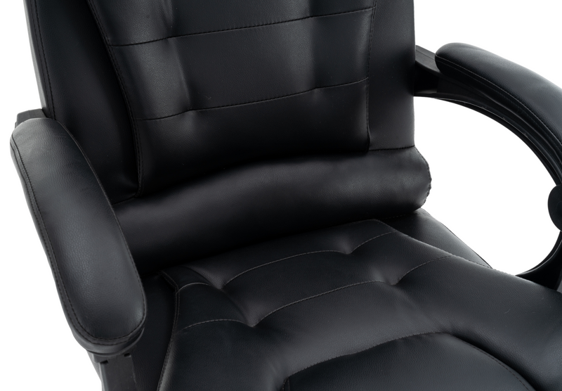 Fotel biurowy ergonomiczny obrotowy bujany krzesło z podnóżkiem ekoskóra czarny Relax