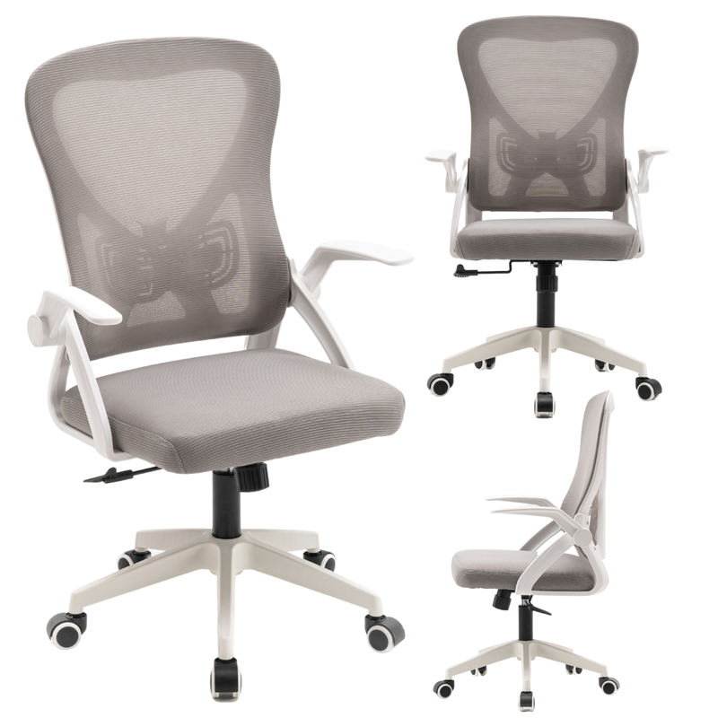 Fotel biurowy ergonomiczny obrotowy siateczkowy bujany krzesło biało-szary Simple