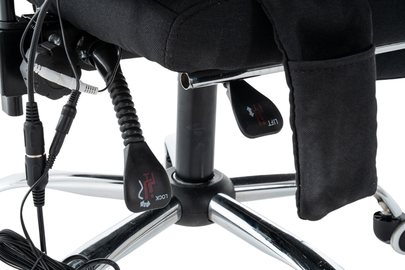 Fotel biurowy materiałowy ergonomiczny obrotowy krzesło z podnóżkiem FUNKCJA MASAŻU czarny Comfort Plus+