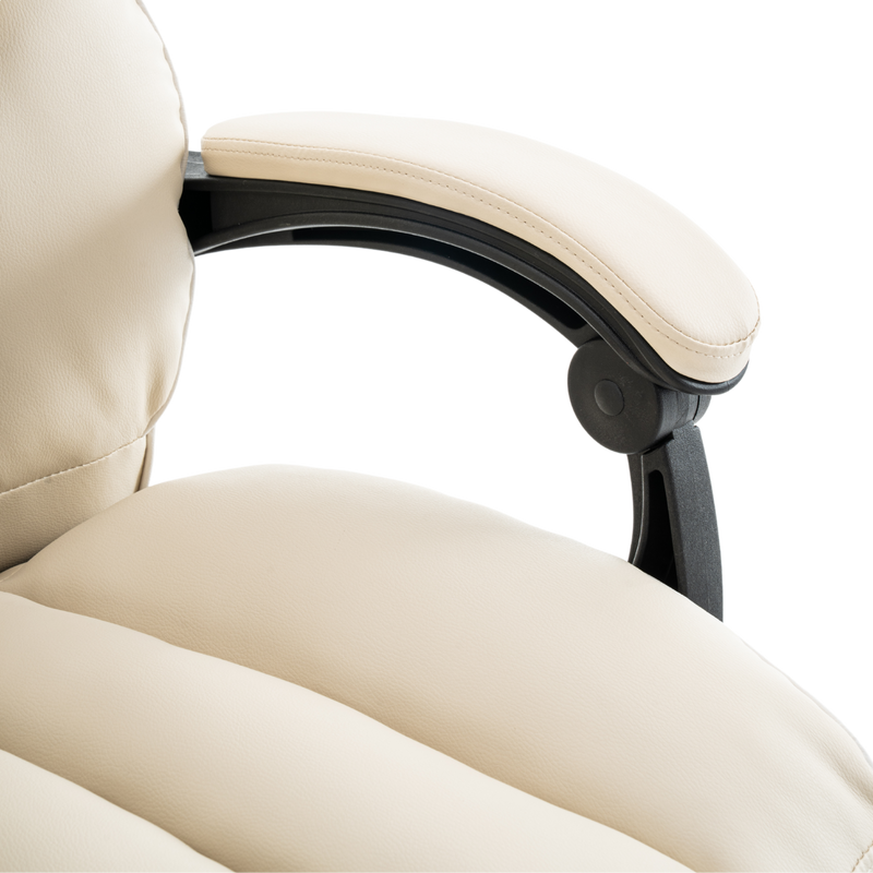 Fotel biurowy ergonomiczny obrotowy krzesło z podnóżkiem beżowo-biały Premium