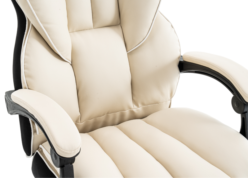 Fotel biurowy ergonomiczny obrotowy krzesło z podnóżkiem beżowo-biały Premium