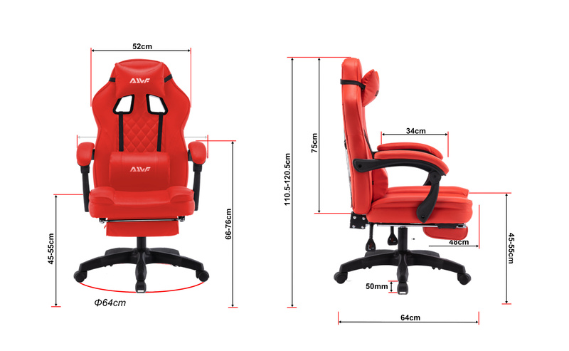 Fotel gamingowy z podnóżkiem ekoskóra krzesło dla gracza biurowy ergonomiczny czerwony Champion