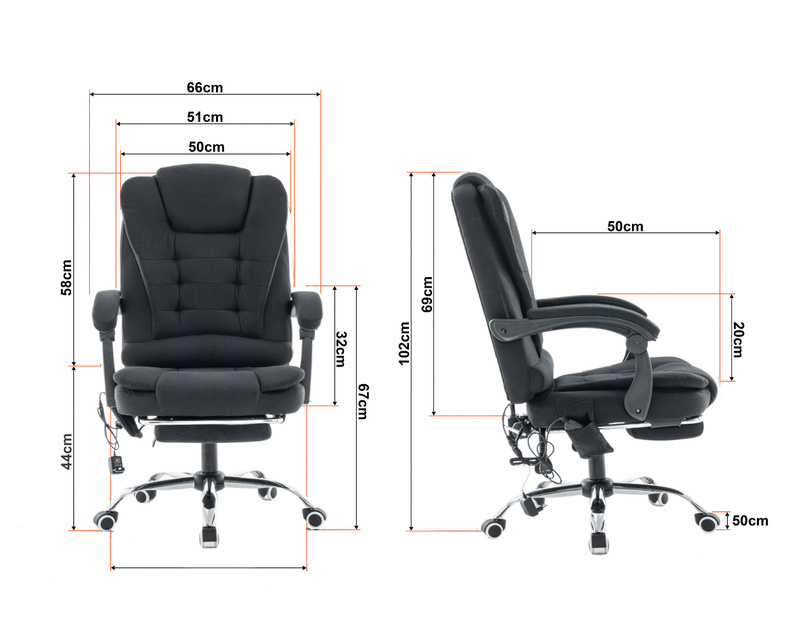 Fotel biurowy materiałowy ergonomiczny obrotowy krzesło z podnóżkiem FUNKCJA MASAŻU czarny Comfort Plus+