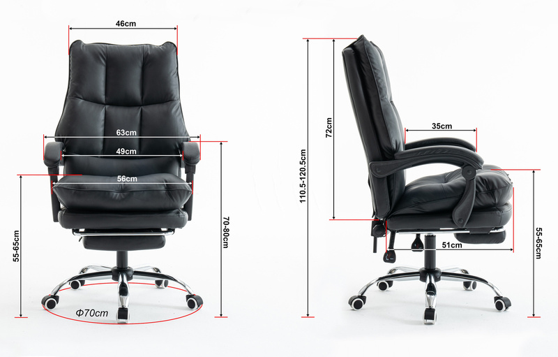 Fotel biurowy ergonomiczny obrotowy bujany krzesło z podnóżkiem ekoskóra czarny Elegant