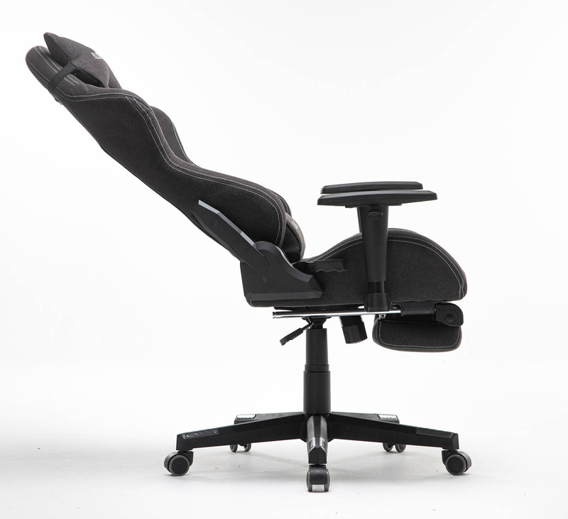 Fotel dla gracza gamingowy kubełkowy materiałowy ergonomiczny krzesło z podnóżkiem czarny Modern