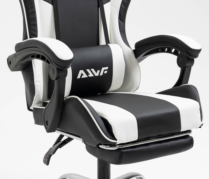 Fotel dla gracza gamingowy obrotowy krzesło z podnóżkiem biało-czarny Boss