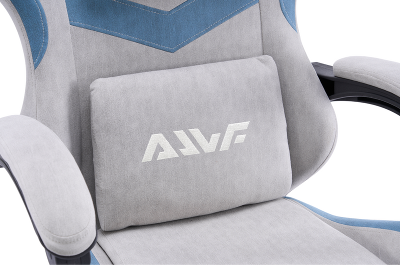 Fotel gamingowy z podnóżkiem zamszowy materiałowy krzesło dla gracza biurowy ergonomiczny szaro-niebieski Empo