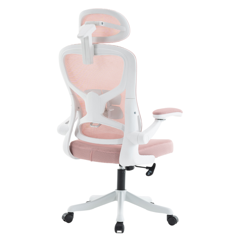 Fotel biurowy ergonomiczny obrotowy siateczkowy bujany krzesło różowo-biały Prime