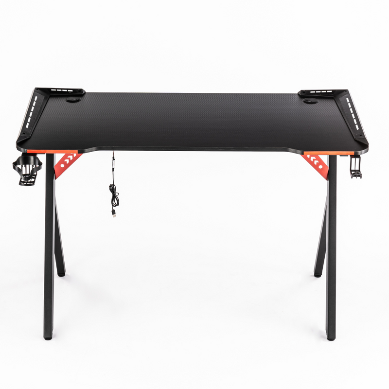 Biurko dla gracza komputerowe gamingowe z podświetleniem LED 120x60 czarno-czerwone Hermes