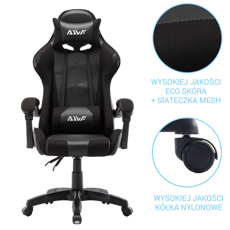 Fotel biurowy dla gracza gamingowy krzesło kubełkowe obrotowy czarny Vito