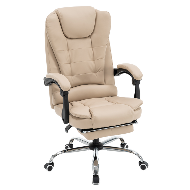 Fotel biurowy ergonomiczny obrotowy bujany krzesło z podnóżkiem ekoskóra beżowy Relax